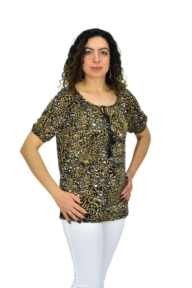 Kadın Kısa Kol Baskılı Bluz BGL-ST04702 - Resim 4