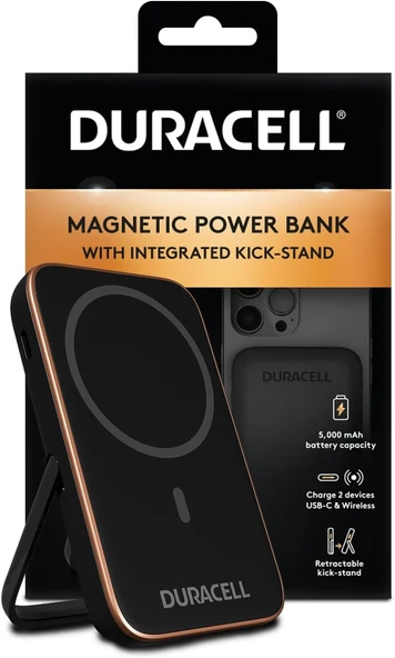 Duracell manyetik güç bankası, 5000 mAh, Magsafe uyumlu, hızlı şarj, katlanır stantlı kablosuz Powerbank , iPhone, iPad, Android, Samsung ve Airpods için ince harici pil - Resim 3