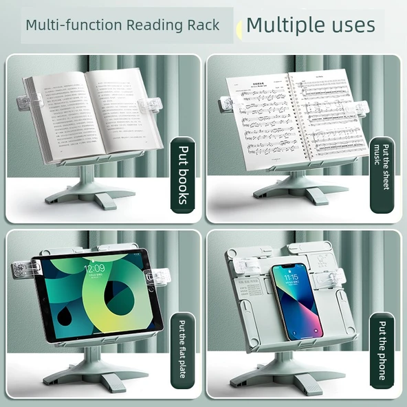 Ayarlanabilir Kitap Tutucu - Mavi Klipsiz Masa ile Matcha Yeşili Yükseltme - 6