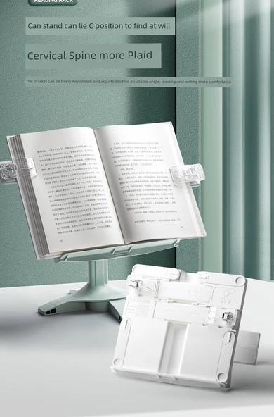 Ayarlanabilir Kitap Tutucu - Mavi Klipsiz Masa ile Matcha Yeşili Yükseltme - 10