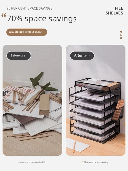Metal Dosya Kutusu Rafı - Yedi Katlı Yatay Morandi Yeşil Yeşil Bitkiler - 3