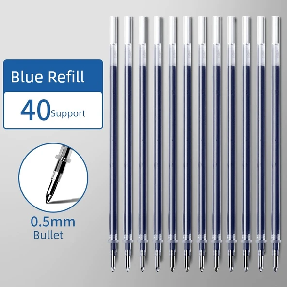 Jel Kalem Yedekleri - Mavi - 2 Paket - Toplam 40 Adet - 0.5mm Mermi Ucu
