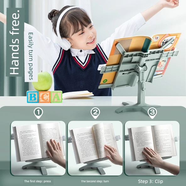 Ayarlanabilir Kitap Tutucu - Pembe Klipsiz Masa ile Silikon Anahtar Ayarı - 4