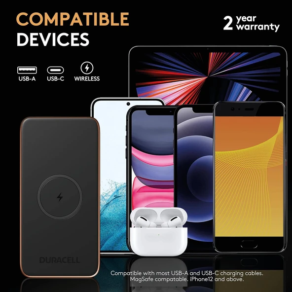 Duracell 10.000Mah Wireless Powerbank CORE10 Pd 25W (USB-A, USB-C) - Siyah - Resim 3