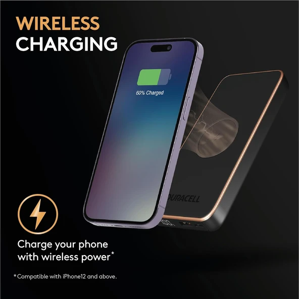 Duracell 10.000Mah Wireless Powerbank CORE10 Pd 25W (USB-A, USB-C) - Siyah - Resim 4