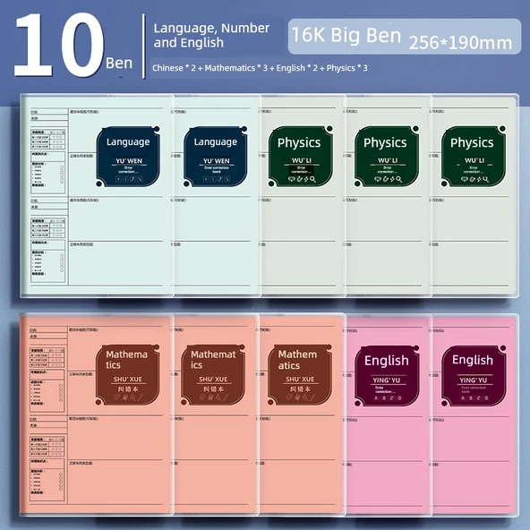 Okul Konu Defteri - 10 Kitap (Çince 2 + Matematik 3 + İngilizce 2 + Fizik 3) - Model 1