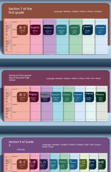 Okul Konu Defteri - 6 Kitap (Matematik 2 + Çince 2 + İngilizce 2) - Model 1 - 9