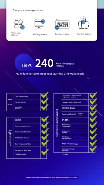 Bilimsel Hesap Makinesi - Koyu Mavi - HD Büyük Ekran - 9