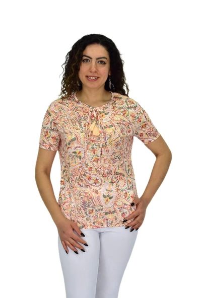 Kadın Kısa Kol Baskılı Bluz BGL-ST04703 - 1