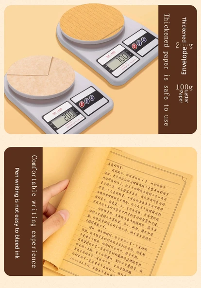 Retro Koyun Derisi Desenli Yazı Kağıdı Zarf Seti - Seçilen koyun derisi deseni - 15 Zarf 15 Yapıştırıcı 50 Kağıt - 12