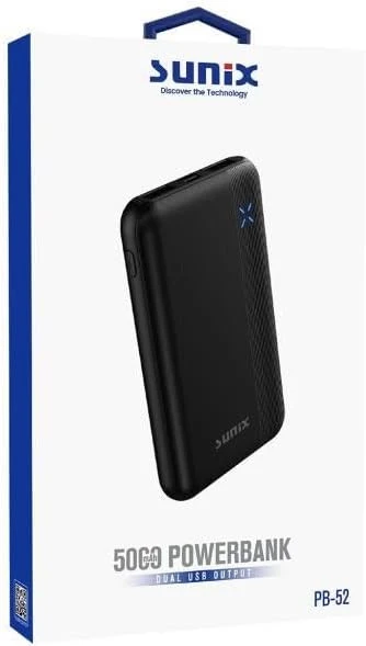 Sunix 5000 Mah Çift USB Çıkışlı Powerbank Siyah PB-52 - Resim 2