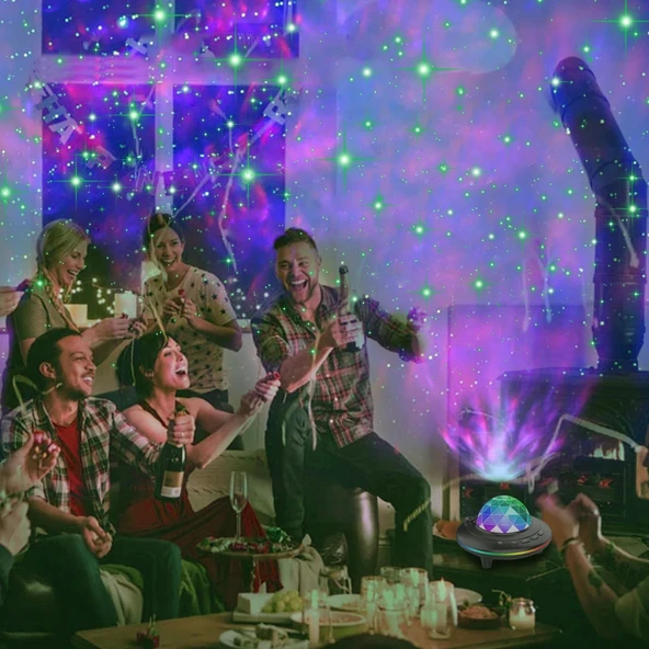 Projeksiyon Gece Lambası Parti Işığı Kumandalı Bluetooth Hoparlör Ses Bombası Yıldızlı Gökyüzü - 6