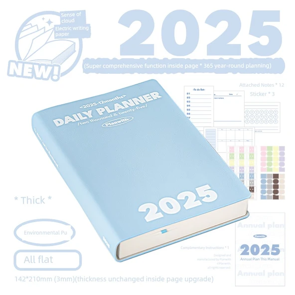 2025 Günlük Planlayıcı Defter - Açık Mavi - 210 Sayfa