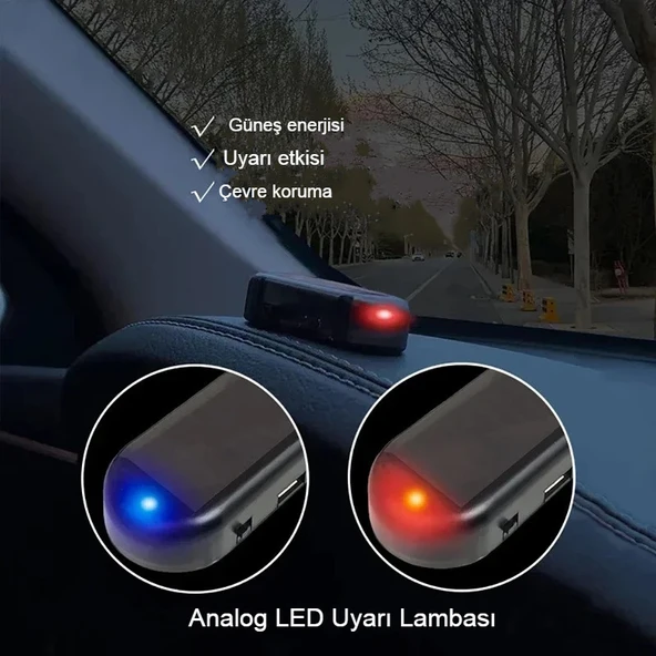 Araç Alarm Işığı Solar Enerjili LED Yanıp Sönen Hırsızlık Önleyici Sahte Güvenlik Uyarı Sistem - 8