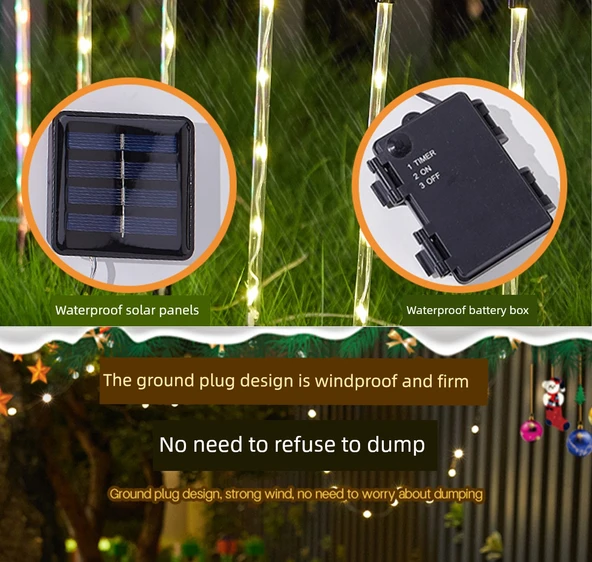 Renkli Noel Dekorasyon Işıkları - Noel Ağacı Yaşlı Adam - Güneş Enerjili - 12