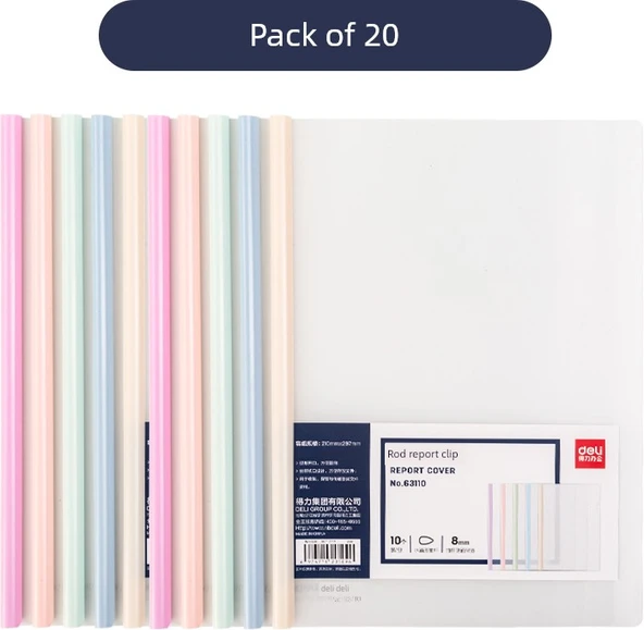 A4 Depolama Kitabı - 20 Paket - Macaron Renk Sistemi - Su Damlası Çubuğu - 5 Renk - 8mm Arka Genişlik