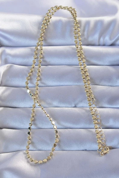 Pirinç Gold Renk Parçalı Ezme Kolye - TJ-BKO9272 - Resim 2