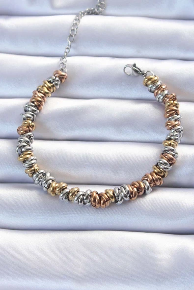 316L Çelik Karışık Renkli İç İçi Geçmeli Bombeli Bileklik - TJ-BB6323 ürün görseli