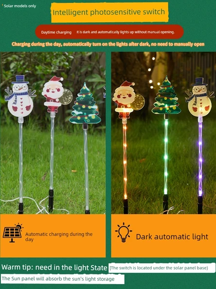 Renkli Noel Dekorasyon Işıkları - Kardan Adam Noel Ağacı - Güneş Enerjili - 4
