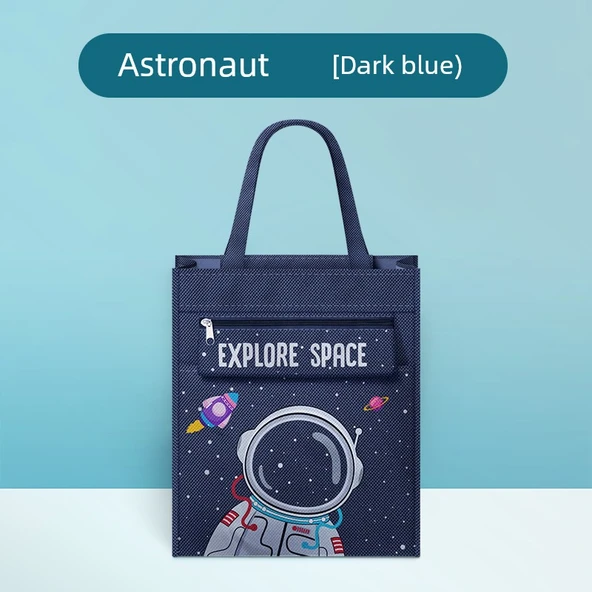 Çocuklar için Tuval Sanat Portföyü Çanta - Astronot Koyu Mavi