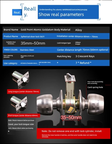 Mekanik Kapı Kilidi - 60mm Merkez Mesafe - İç Mekan - 8