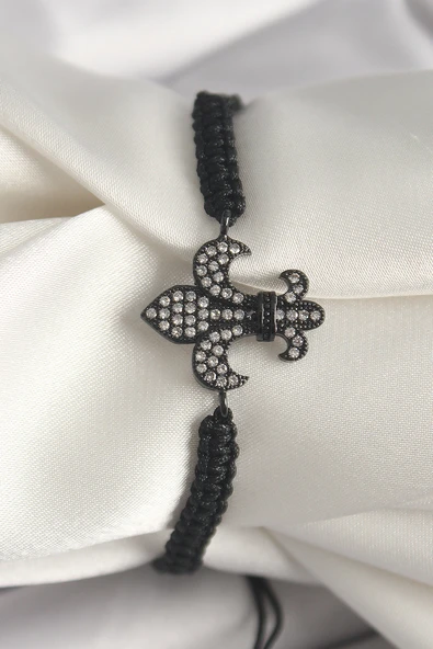 Pirinç Siyah Renk Zirkon Taşlı Zambak Figür Asansörlü Makrome Model Kadın Bileklik - TJ-BB6800 ürün görseli