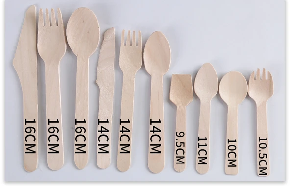 Tek Kullanımlık Ahşap Çatal Bıçak Seti - 9.6cm Uçlu Kaşık - Beyaz Kağıt Paket 100 - 10