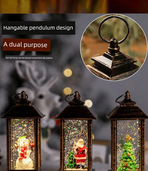 Noel Işıklı Kar Müzik Kutusu - Büyük Yuvarlak Noel Baba - Beyaz - 9
