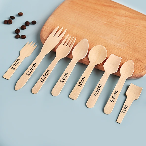 Tek Kullanımlık Ahşap Çatal Bıçak Seti - 7cm Ahşap Kürek - Toplu 100 - 3