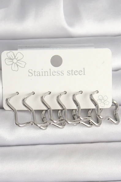 316L Çelik Gümüş Renk Yıldız Model Kadın Küpe Seti - TJ-BKP10351 ürün görseli