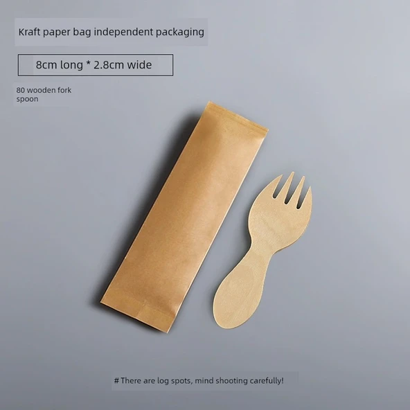 Tek Kullanımlık Ahşap Çatal Bıçak Seti - 8cm Ahşap Çatal Kaşık - Doğal Renk Kağıt Paket 100