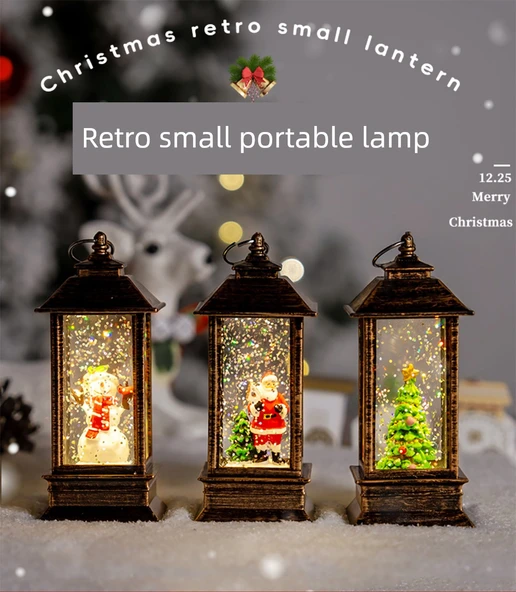 Noel Işıklı Kar Müzik Kutusu - Küçük Yuvarlak Noel Baba - Bronz - 7