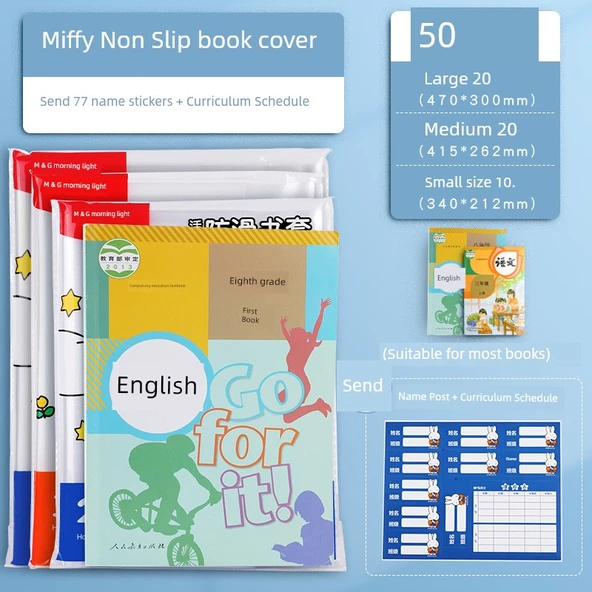 Kalınlaştırılmış Kitap Koruyucu - Büyük 20, Orta 20, Küçük 10 Paket - İsim Etiketi ve Müfredat Takvimi ile