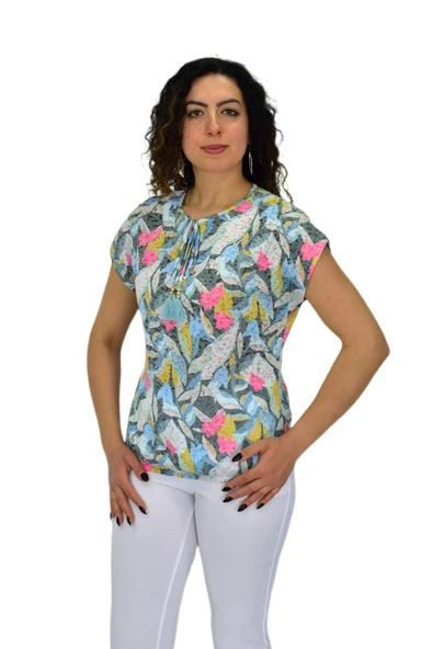 Kadın Kısa Kol Baskılı Bluz BGL-ST04704 - Resim 3
