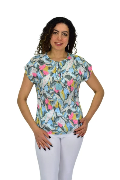 Kadın Kısa Kol Baskılı Bluz BGL-ST04704 - Resim 2