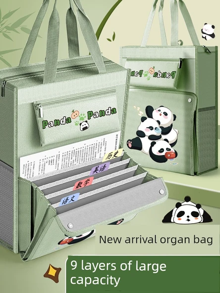 Taşınabilir Kanvas Kız Okul Çantası - Panda - 1 - Çift Kullanım - 2