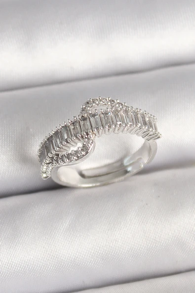 Pirinç Gümüş Renk Su Yolu Zirkon Taşlı Ayarlanabilir Model Kadın Yüzük - TJ-BYK3690 ürün görseli