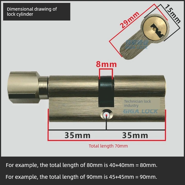 Alüminyum Kasa Bakır Çekirdek 80mm Tek Kapı Kilidi - Bakır Kaşık - Tabanca Gri - 4