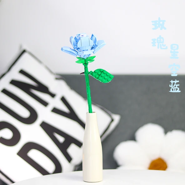 DIY Çiçek Yapı Blokları Buketi - Gül (Yıldız Mavi)
