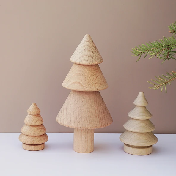 Ahşap Noel Ağacı DIY Boyama Graffiti Oyuncak Süs - Kayın 7cm - 8