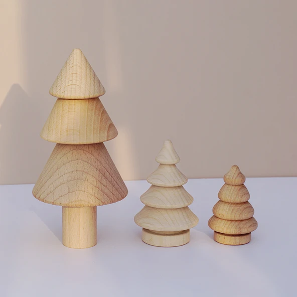 Ahşap Noel Ağacı DIY Boyama Graffiti Oyuncak Süs - Kayın 7cm - 5