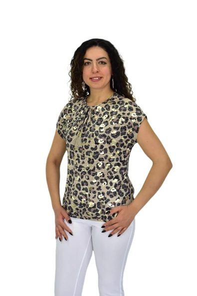 Kadın Kısa Kol Baskılı Bluz BGL-ST04705 - Resim 3