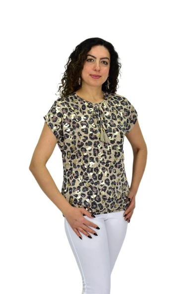 Kadın Kısa Kol Baskılı Bluz BGL-ST04705 - Resim 4