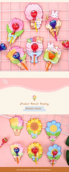Sevimli Çiçekler Şeker Okul Çocuk Günü Karton Hediye Kartları - Noel Şeker Kartları [6 1 Paket] Toplam 30 - 9
