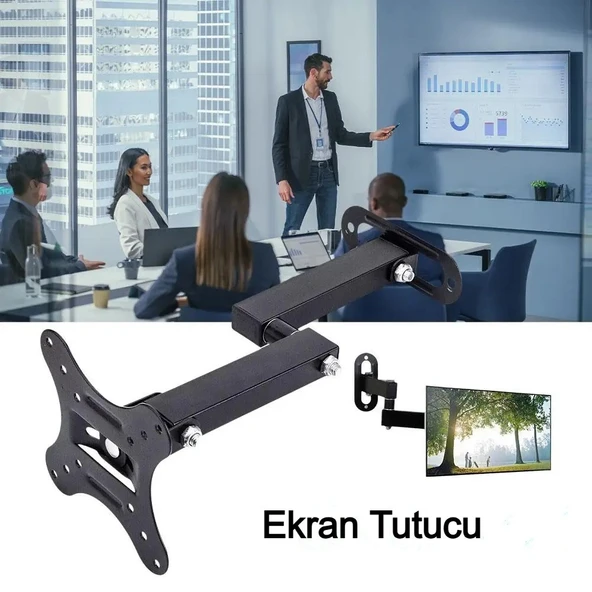 Hareketli Monitör 10-27" TV Duvar Askı Aparatı 2 Kollu 8KG Taşıma Evrensel Braket - 8