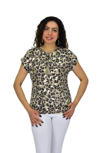 Kadın Kısa Kol Baskılı Bluz BGL-ST04705 - Resim 2
