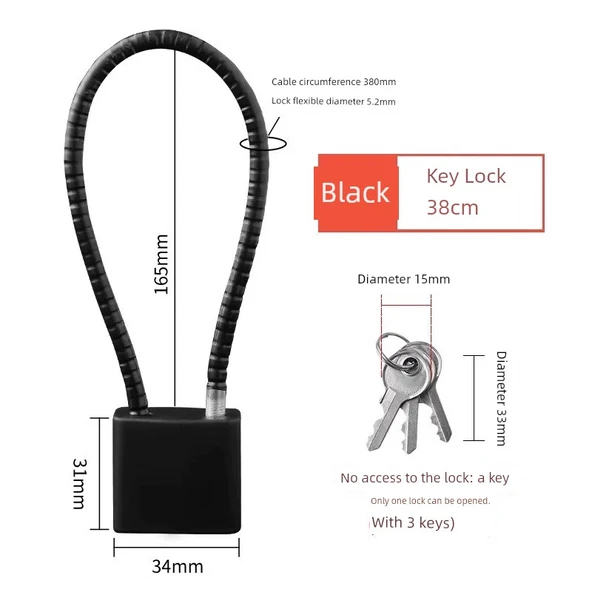 Çelik Tel Kombinasyon Kilidi - Çelik Kablo Anahtarlı Kilit 38cm