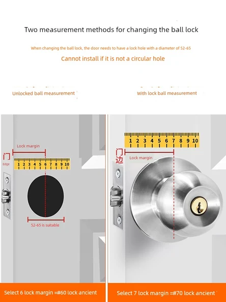 Evrensel Küresel Kapı Kilidi - 304 Paslanmaz Çelik, 70mm Kilit Marjı, Bakır Silindir - 3