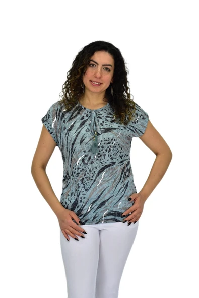 Kadın Kısa Kol Baskılı Bluz BGL-ST04706 - 2