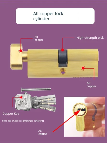 Evrensel 70mm Uzun Kapı Kolu Koruyucu - Erik Butonu Küçük 90 Altın Alüminyum Kasa Bakır İç Çekirdek, 35-45mm Kapı Kalınlığı - Resim 5